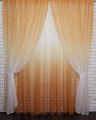 "Омбре", тканина батист, під льон. На карниз 2-3м.(2шт. 1,5х2,5м+4х2,5м) Колір оранжевий з білим 031дк 581т 10-124