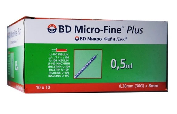 Шприци BD Micro-Fine (Мікро Файн) Plus U-100, 0,5 мл, 0,30 мм (30G) х 8 мм, 10 шт.