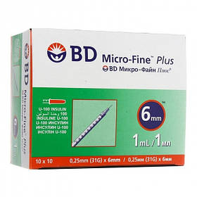 Шприци BD Micro-Fine (Мікро Файн) Plus U-100, 1 мл, 0,25 мм (31G) х 6 мм, 10 шт.