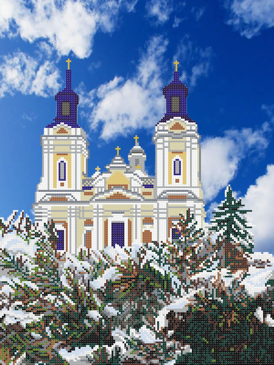 Собор на тлі неба . Схема вишивки бісером