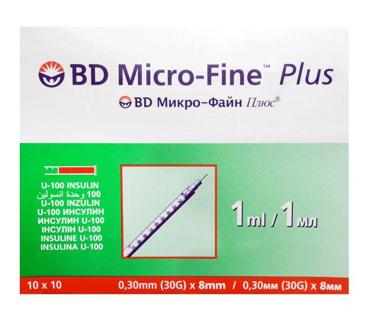 Шприци BD Micro-Fine (Мікро Файн) Plus U-100, 1 мл, 0,30 мм (30G) х 8 мм, 10 шт.