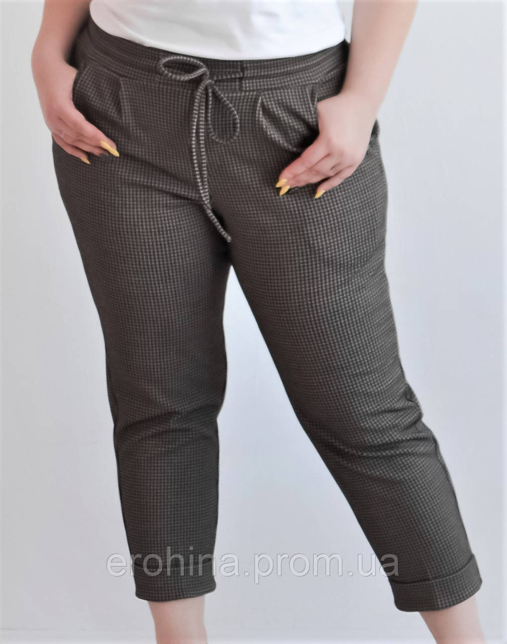 Жіночі штани джогери великого розміру, у клітинку, кавові 48,50,52 Van Gils 2032