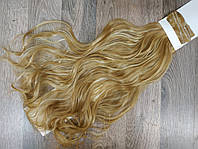 Волосы на заколках русый золотистый с мелированием №27H613 Трессы волнистые термостойкие набор 6 прядей на (