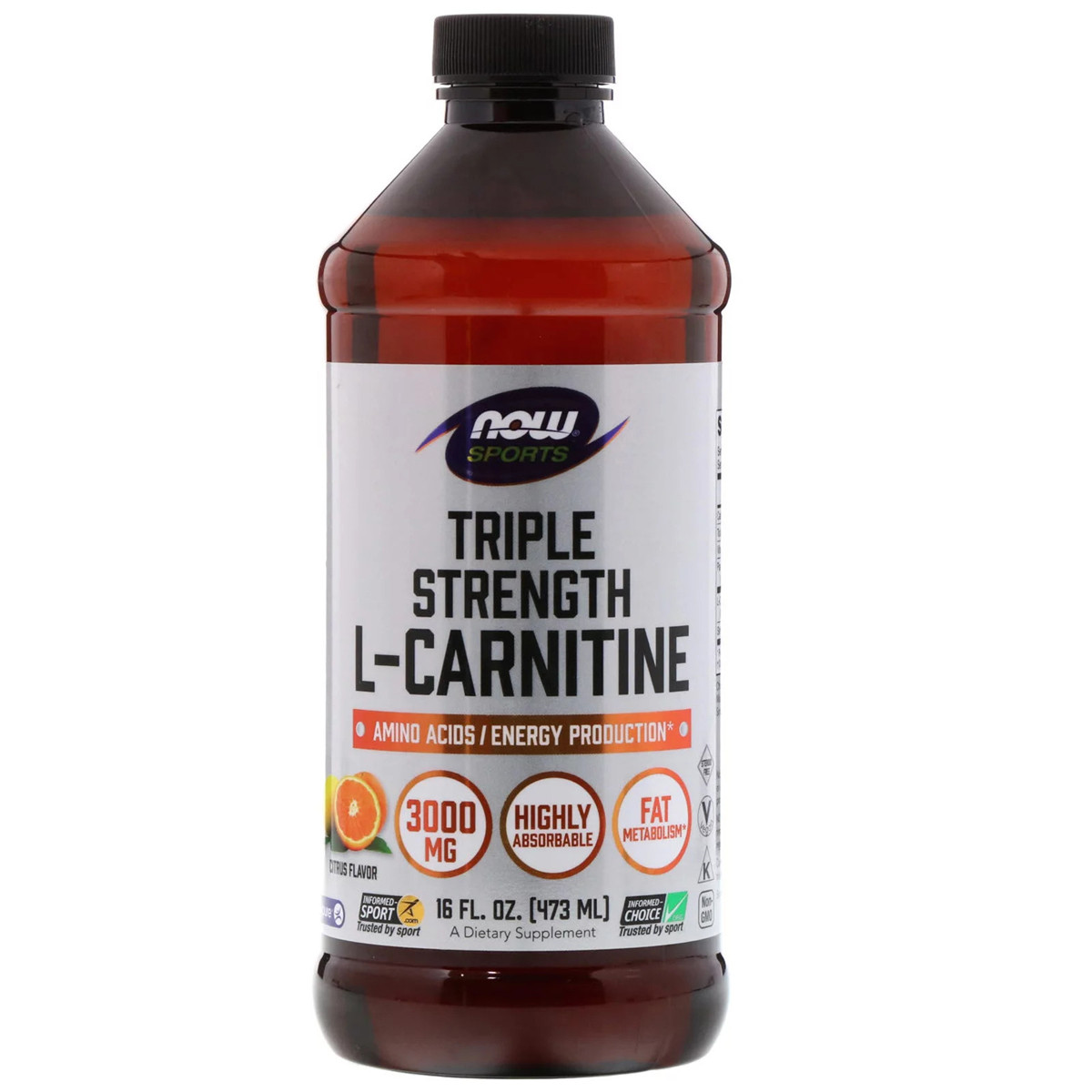L-карнітин Рідкий із цитрусовим смаком, L-Carnitine, Now Foods, 3000 мг, 473 мл