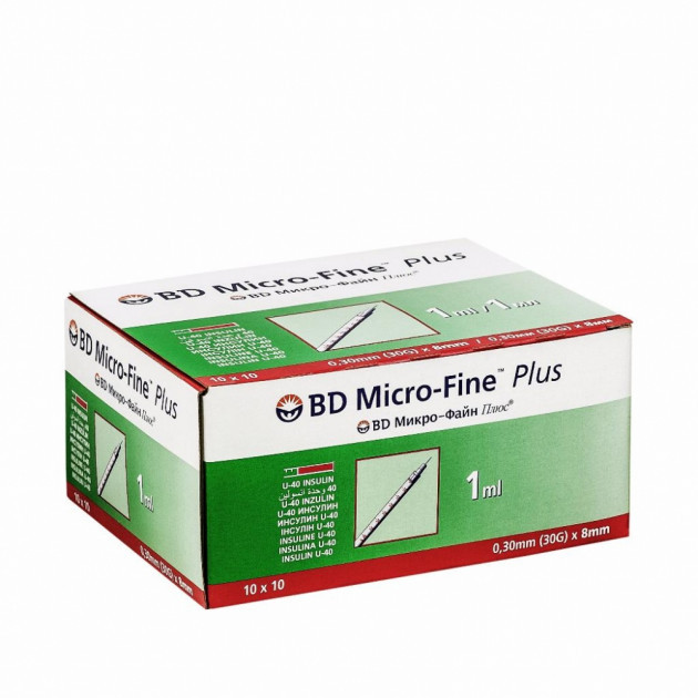 Шприци BD Micro-Fine (Мікро Файн) Plus U-40, 1 мл, 0,30 мм (30G) х 8 мм, 10 шт.