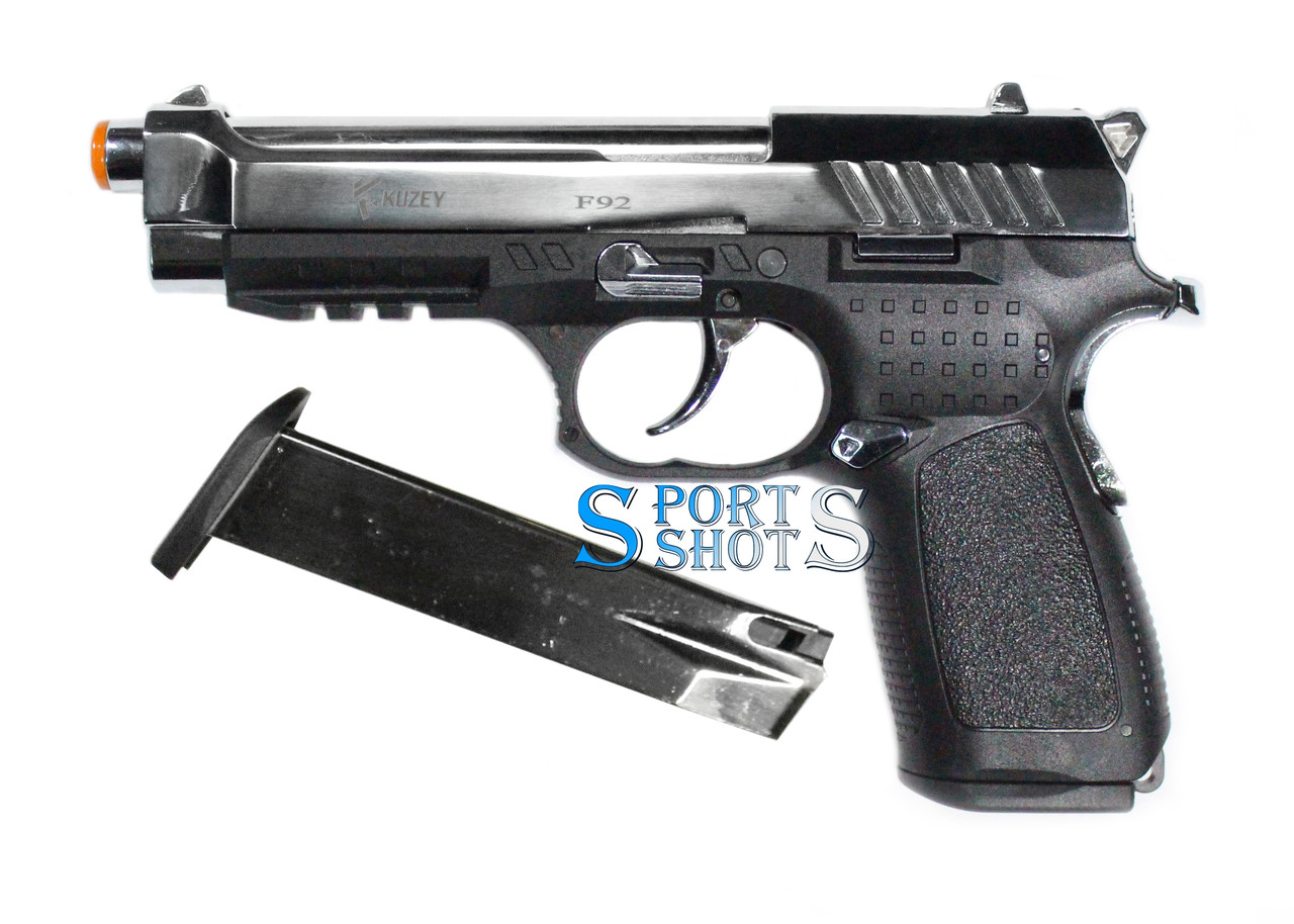 Стартовий пістолет Kuzey F92 shiny chrome, з доп. магазином (Beretta 92)