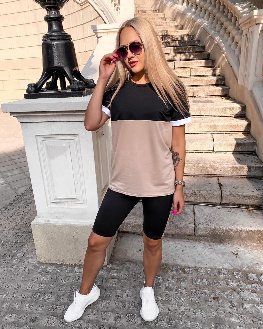 Стильний літній прогулянковий костюм з дайвінгу Футболка і велосипедки, фото 1