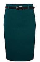 Классическая юбка- карандаш с ремешком из эко-кожи, изумрудная Hladysh 46р.