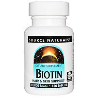 Source Naturals, биотин (120 таб х 10000 мкг), біотін для волос biotin