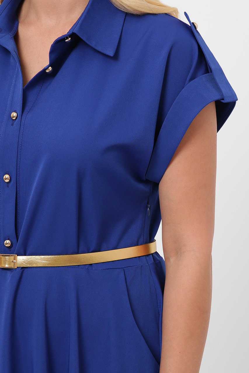 Платье цвет электрик насыщенно синее с юбкой солнце-клеш и рубашечном воротником размер 48-56 - фото 5 - id-p1222684551