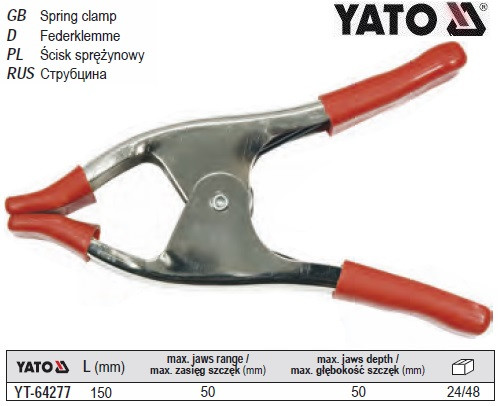 Струбцина пружинна YATO прищіпка метал L=150 мм висота/глибина 50/50 мм YT-64277