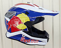 Кроссовый мото шлем эндуро Бело синий Рэд Бул + очки размер S 55-56
