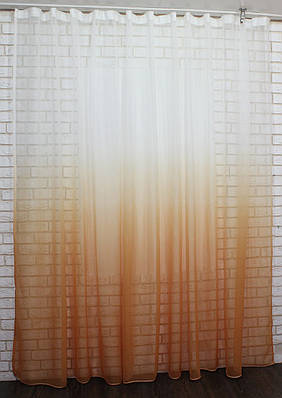 Тюль розтяжка "Омбре" на батисті (під льон) з обтяжувачем, колір оранжевий з білим. Код 581т