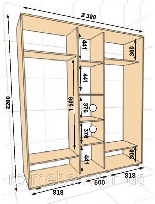 Шафа-купе 2300х450х2200, 3 двері (Алекса), фото 1