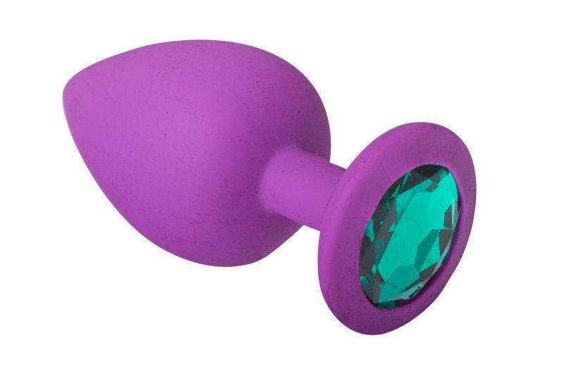 Анальна пробка силіконова зі стразом Purple Silicone Emerald, M, фото 1