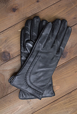 Жіночі шкіряні рукавички Shust Саманта сенсорні чорні, фото 3