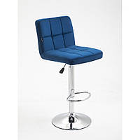 Барный стул хокер HR8052W синий велюр хромированное основание
