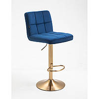 Барный стул хокер HR8052W синий велюр золотое основание