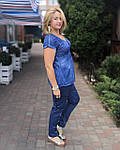 Блуза жіноча синя бавовна з бісером і вишивкою БЛ 13196, фото 3