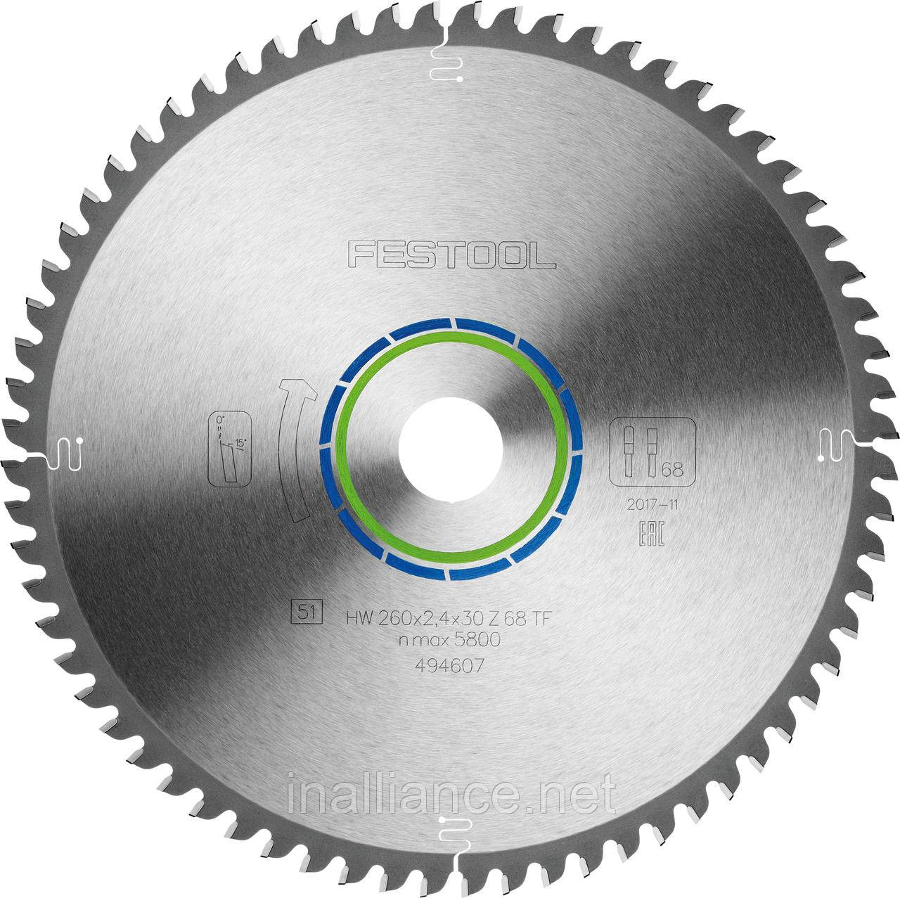 Диск пиляльний ALUMINIUM/PLASTICS HW 260x2.4x30 TF68 Festool 494607