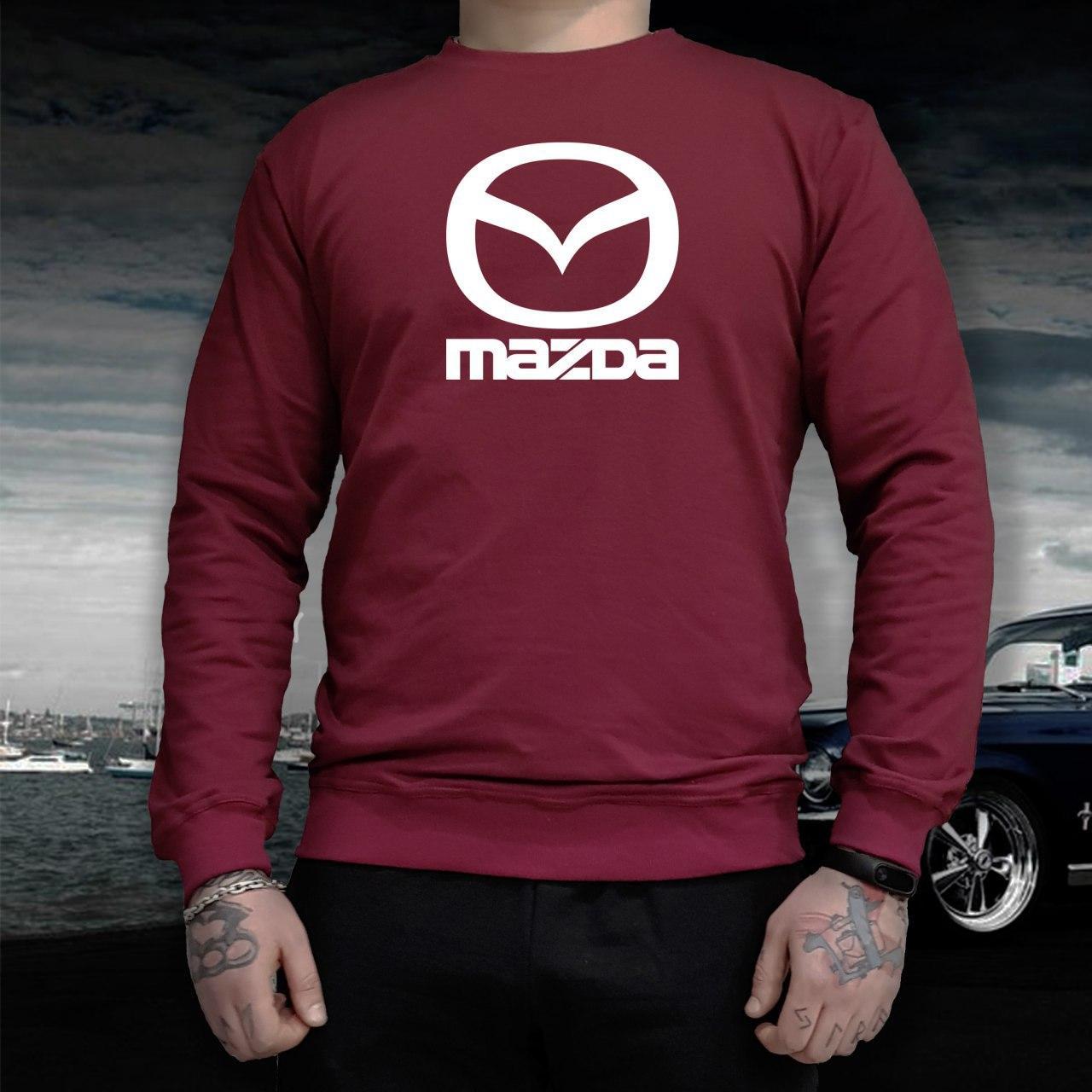 Чоловічий бордовий світшот Mazda (10 різних принтів на вибір) / Сезон весна/літо