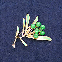 Брошка Квітка з Котячим Глазом, зелена емаль, золотистий метал 42х51мм