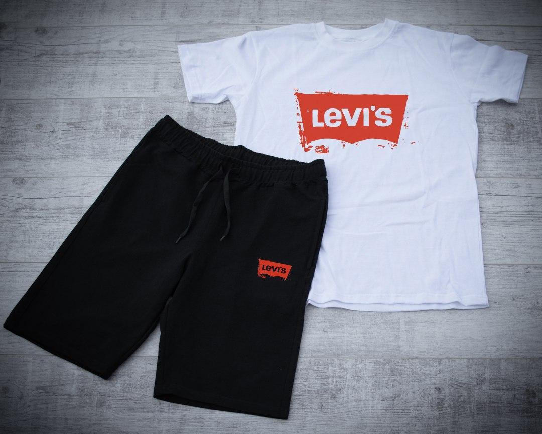Чорні шорти та біла футболка Левайс (Levi's)/ Літні комплекти для чоловіків