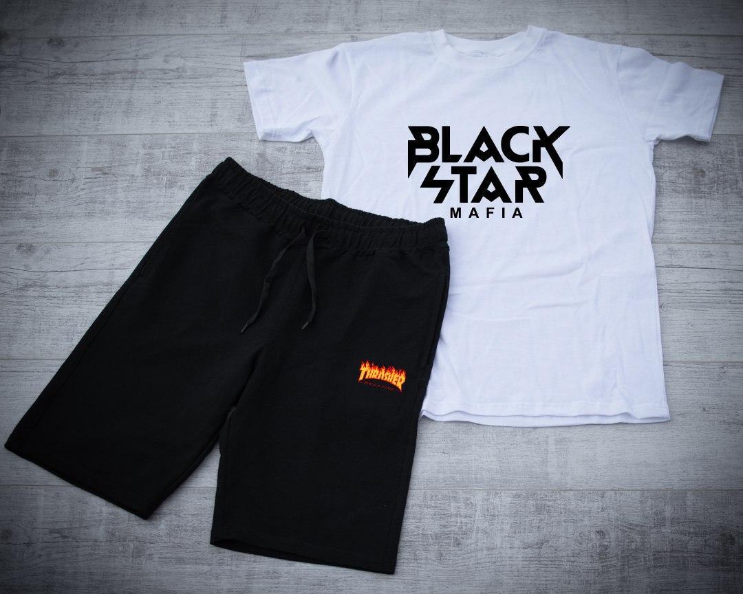 Чорні шорти Трешер (Thrasher) і біла футболка Black Star/ Літні комплекти для чоловіків