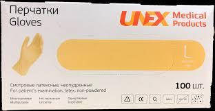 Рукавички медичні латексні опудренниє UNEX розмір M,уп.100 шт.