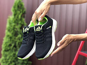Жіночі кросівки Adidas Neo сітка чорно-білі з салатовим
