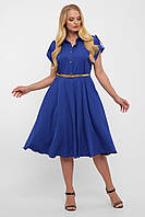 Плаття колір електрик насичено синє зі спідницею сонце-кльош і сорочковим коміром розмір 48-56