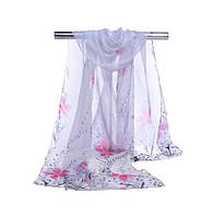 Женский шарф с розовыми цветочками - размер шарфа приблизительно 145*48см, шифон