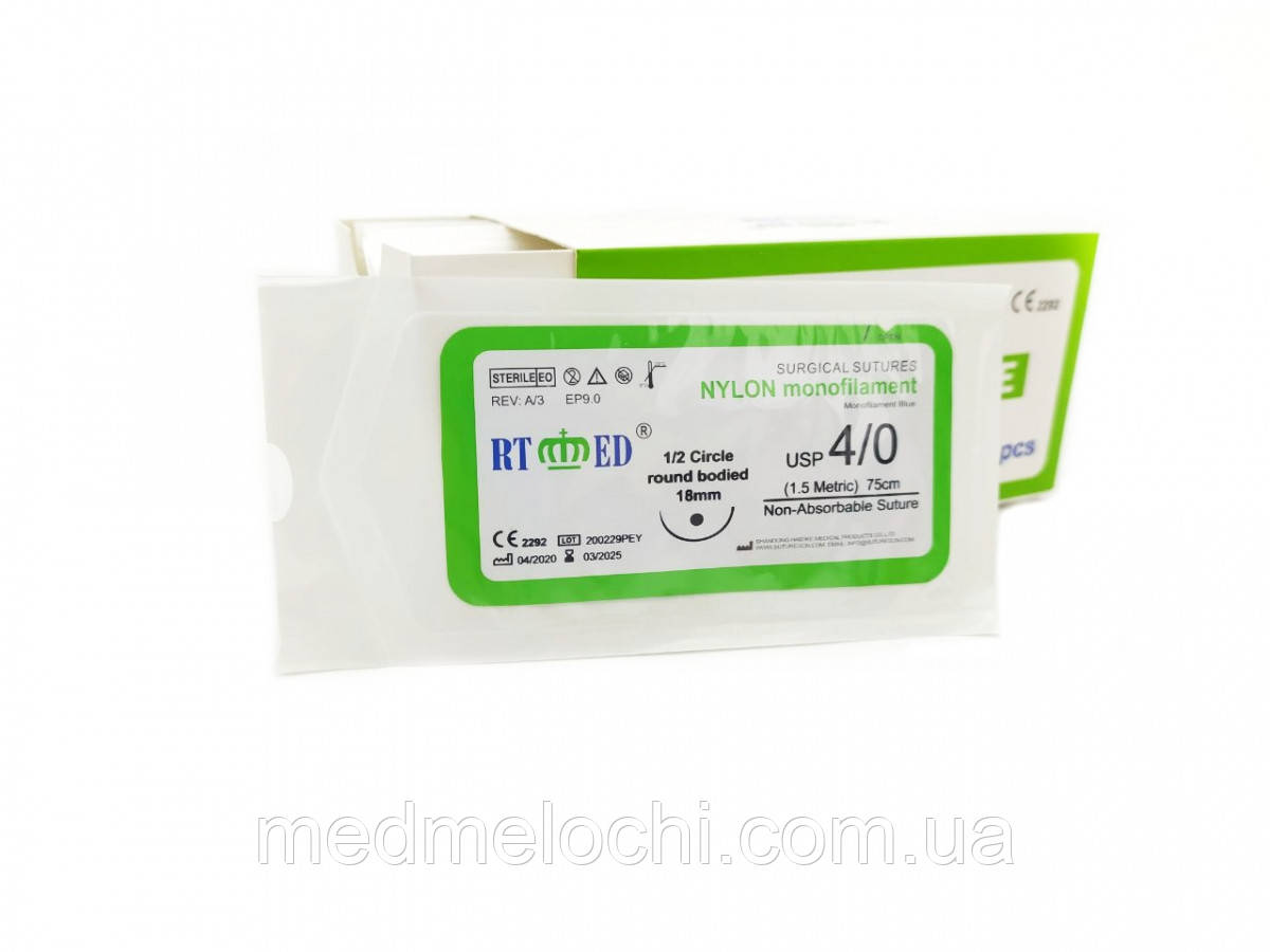 Нейлон RT-med USP 4/0 (EP 1,5) з кол. голкою 18мм 1/2 кола