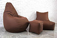 Коричневий набір безкаркасних меблів (крісло мішок, диван, пуф) XL