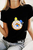Женская футболка с принтом Гомер с пончиком