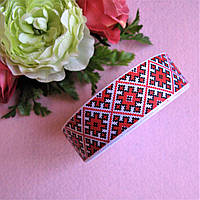 Репсова стрічка 2.5 см малюнок орнамент червоний