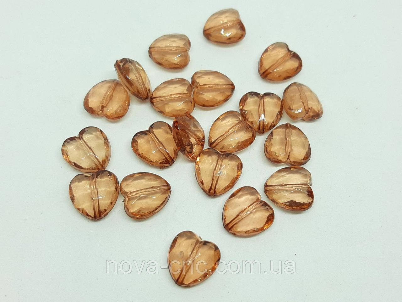 Бусини "Серце" акрил коричневий прозорий 15 мм 500 грамів