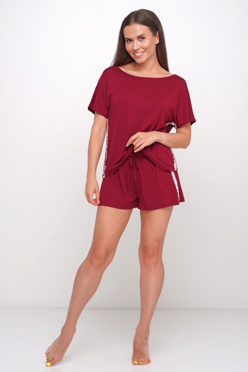 Бордова віскозна піжама шорти та футболка TM Orli, фото 1