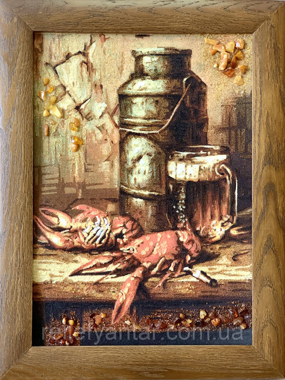 Картина з бурштину "До пива" 30x40 см Картина з бурштину для чоловіка