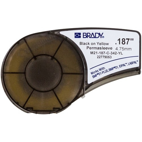 Жовта термоусадкова трубка 8.5мм 2.10 м для дроту ⌀1.6-3.8 мм Brady M21-187-C-342-YL чорний на жовтому, фото 1