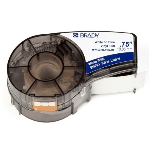 Синя вінілова стрічка Brady M21-750-595-BL 19.05мм 6.4м білий на синьому, фото 1