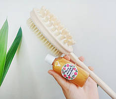 Щітка масажна для сухого масажу тіла + кокосова олія шимер