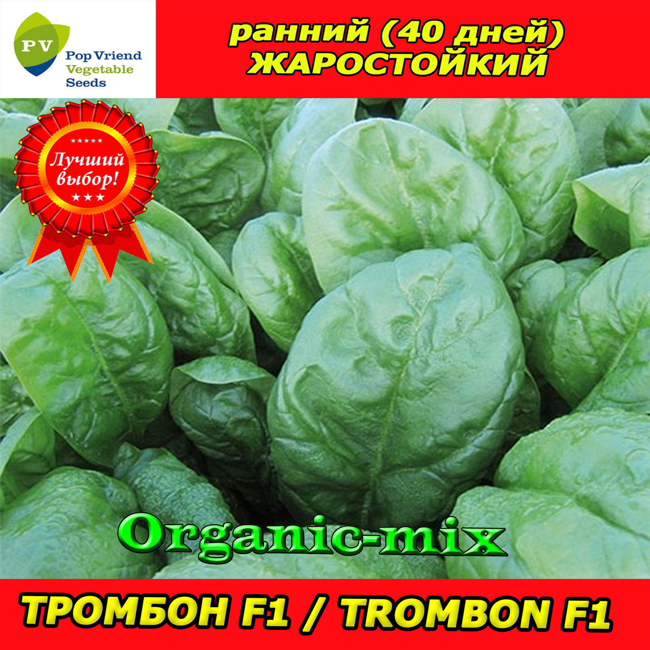 Насіння, Шпинат гібрид ТРОМБОН F1 / TROMBON F1 (50 000 насіння), Pop Vriend Seeds (Нідерланди)