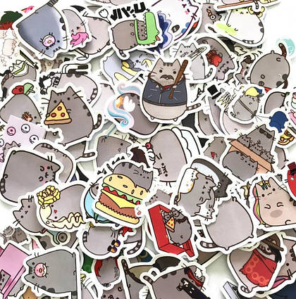 Наклейки стікери Кіт Пушин Pusheen Takara Tomy самоклейні 100 шт.