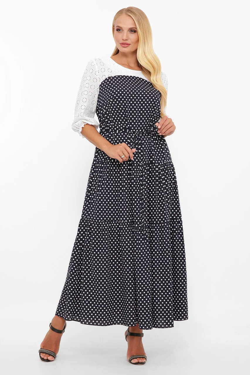Жіноче плаття - максі з принтованого штапелю Росава горох / розмір 52, 54, 56