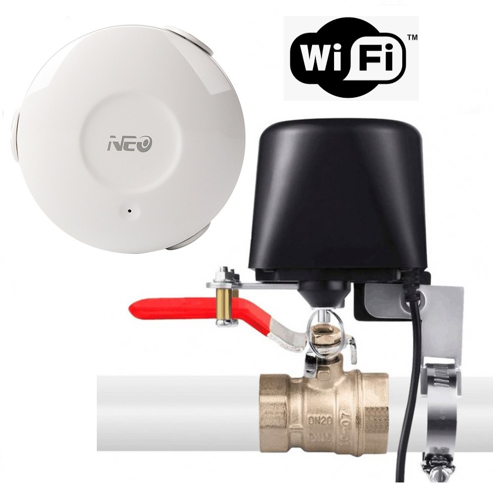 Розумний Wi-Fi електропривод для кульового крана в комлекті з wifi датчик затоплення Tuya