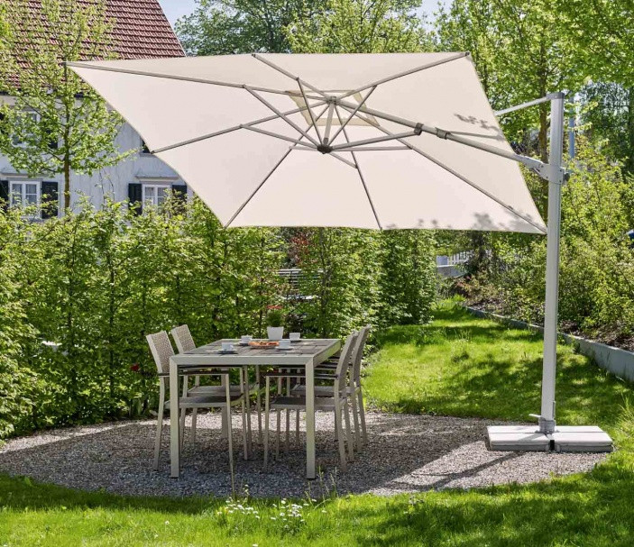 Сонцезахисна квадратна парасолька 300x300 см із бічною ногою сірого кольору для ресторану, готелю, потеррасси