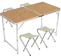 Стол раскладной для пикника с 4 стульями и отверстием для зонта MHZ Folding Table 5639, светлое дерево