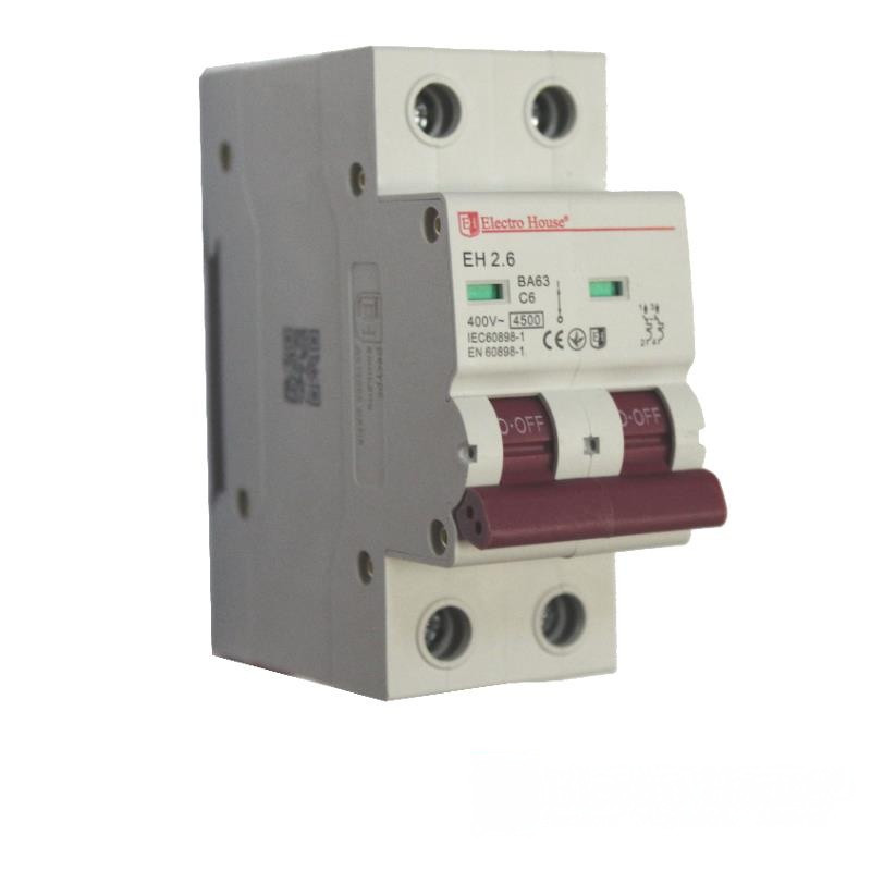 Автоматичний вимикач ElectroHouse 2 полюси 6A 4,5 kA 220-240V IP20