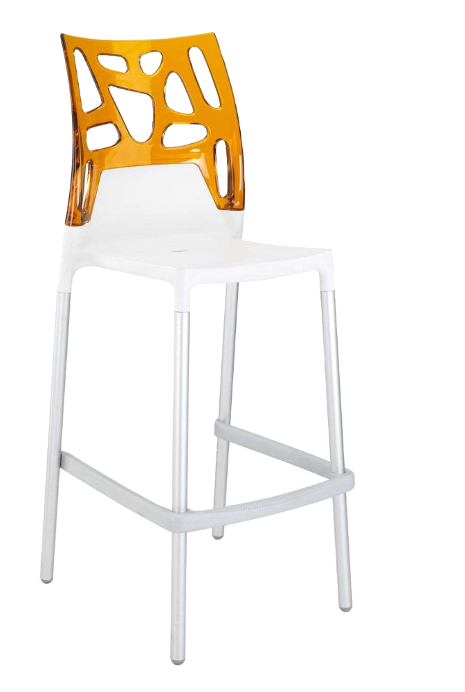 Барний стілець Papatya Ego-Rock біле сидіння, верх прозоро-жовтогарячий